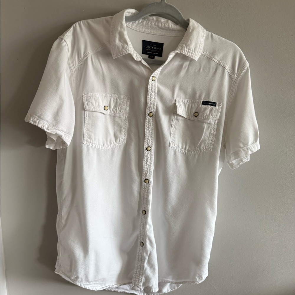Lucky Brand White Snap Button Short Sleeve Western Shirt Women’s Medium